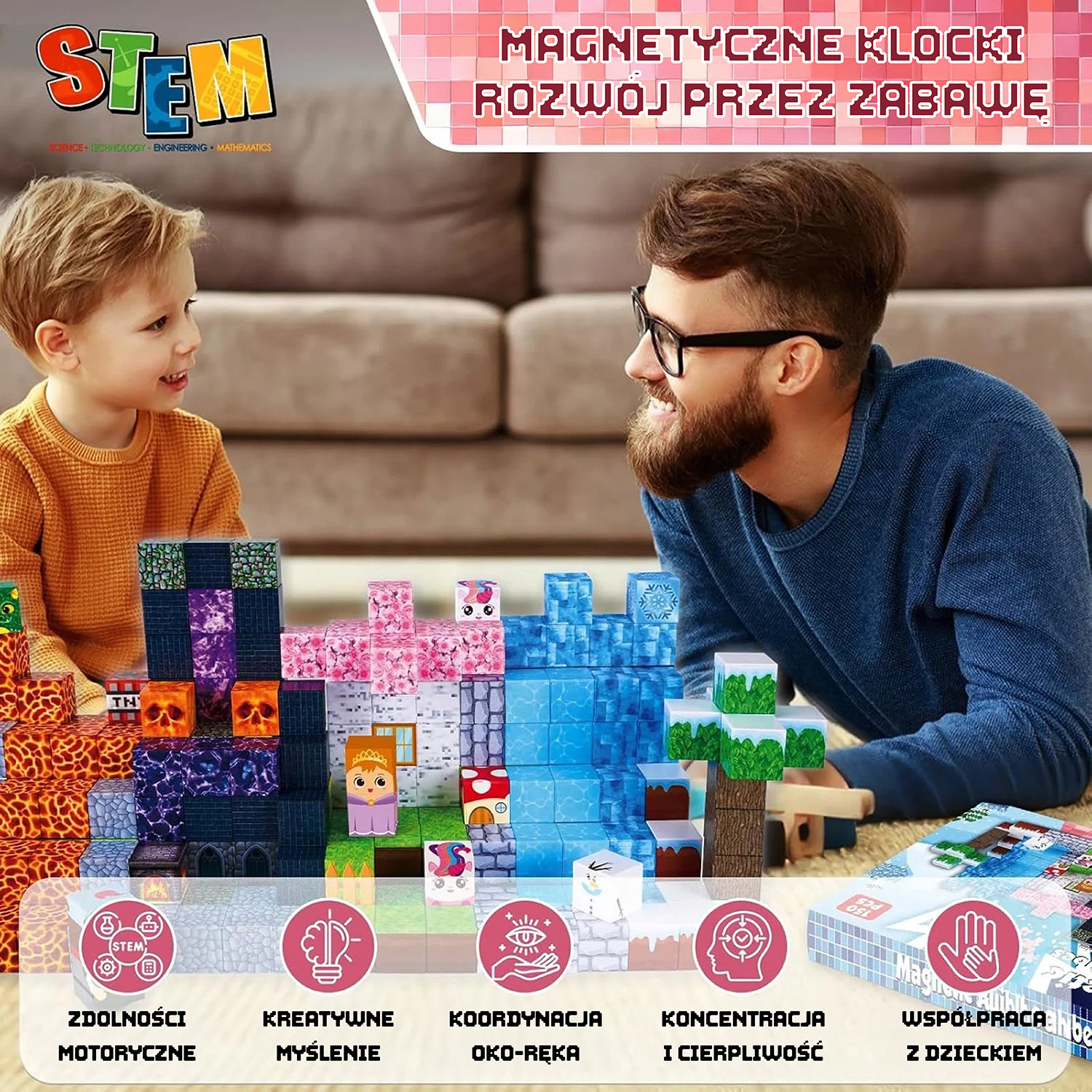 Dziecko bawiące się magnetycznymi klockami konstrukcyjnymi