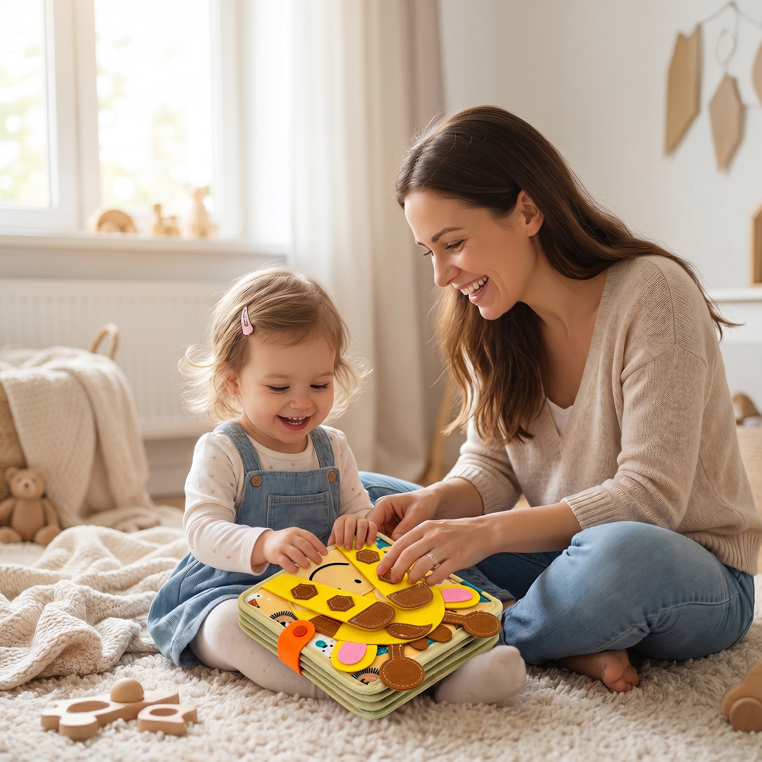 Dziecko bawiące się książeczką manipulacyjną Montessori ZOO