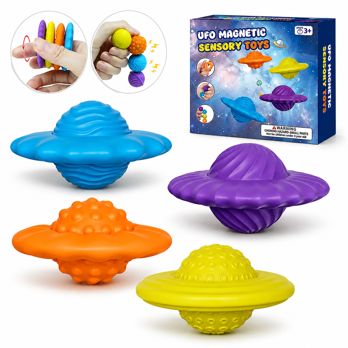 Magnetyczne sensoryczne kulki antystresowe UFO Planety zestaw 4 sztuki