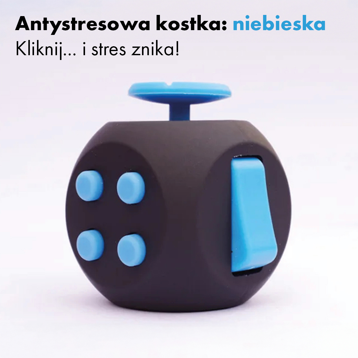 Niebieska kostka sensoryczna antystresowa Fidget Cube do ręki