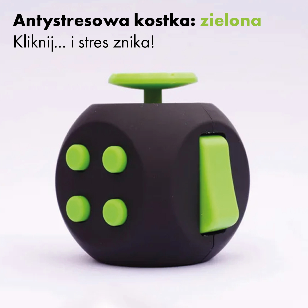 Zielona kostka sensoryczna antystresowa Fidget Cube do ręki