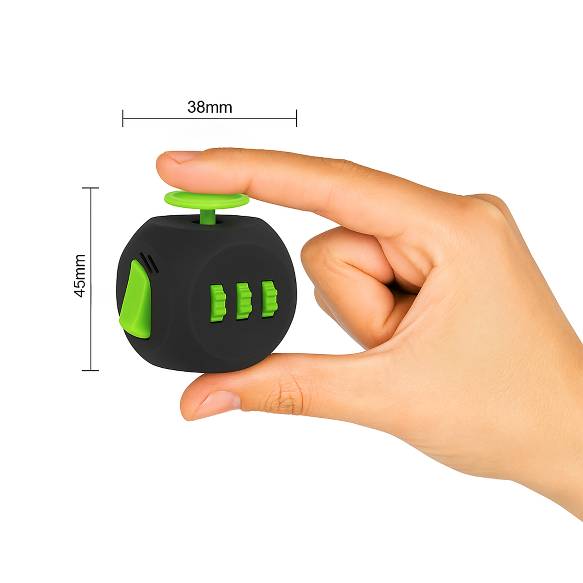 Zielona kostka antystresowa Fidget Cube 6 funkcji przyciski joystick rolki dysk