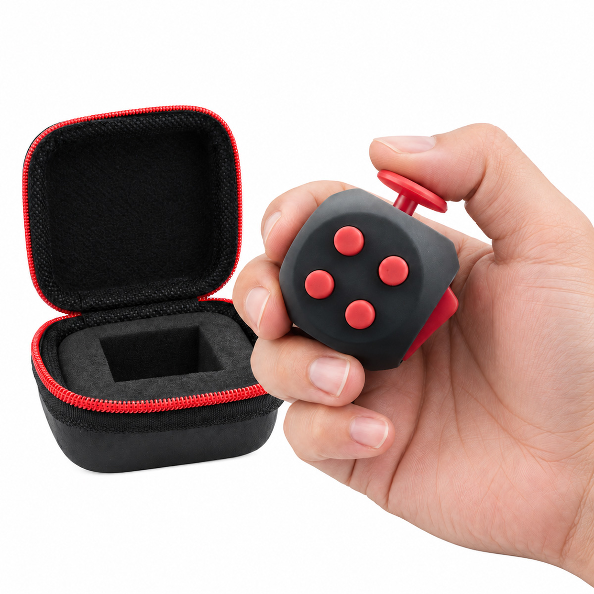 Kostka antystresowa sensoryczna Fidget Cube czerwona z etui