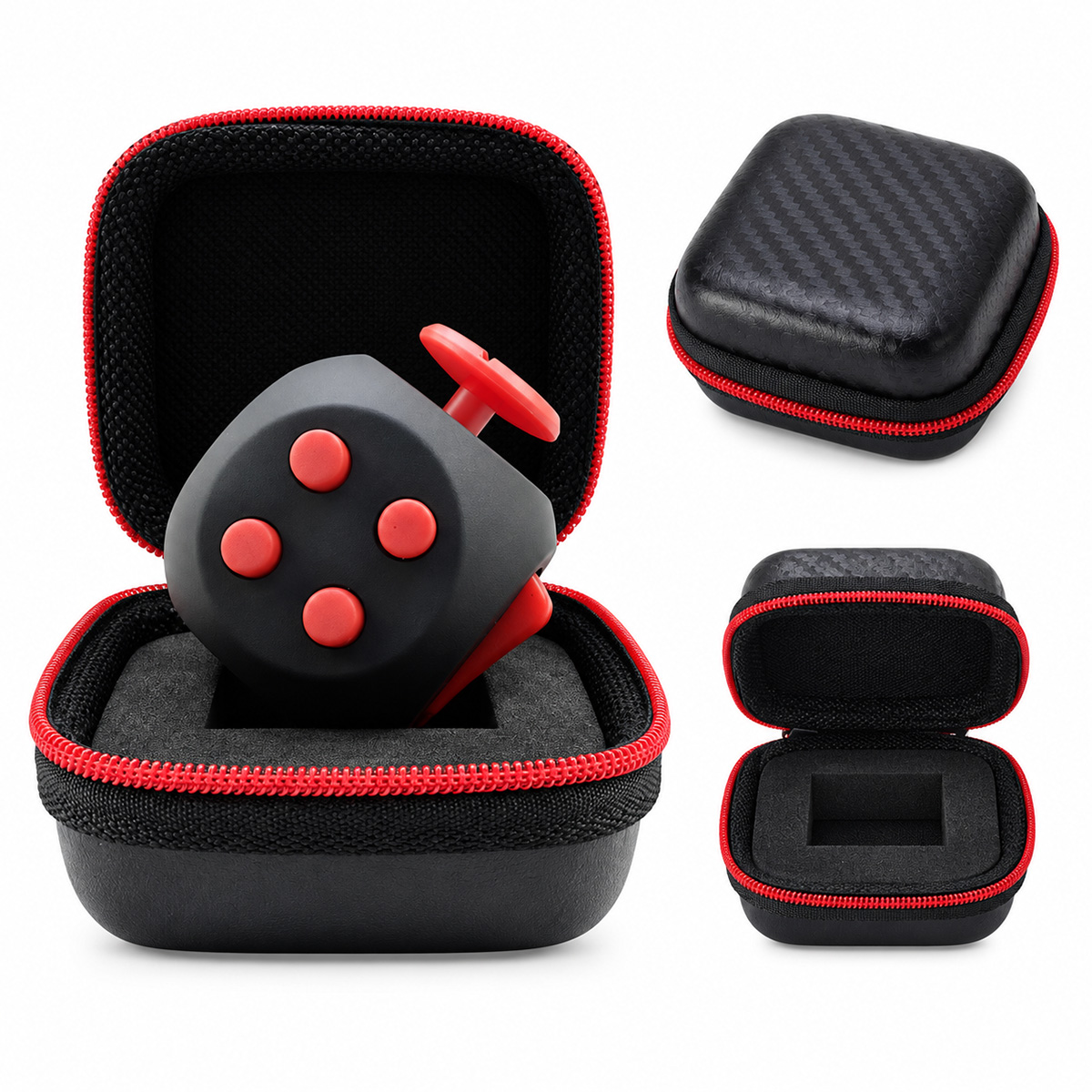 Kostka antystresowa sensoryczna Fidget Cube czerwona z etui ochronnym zestaw