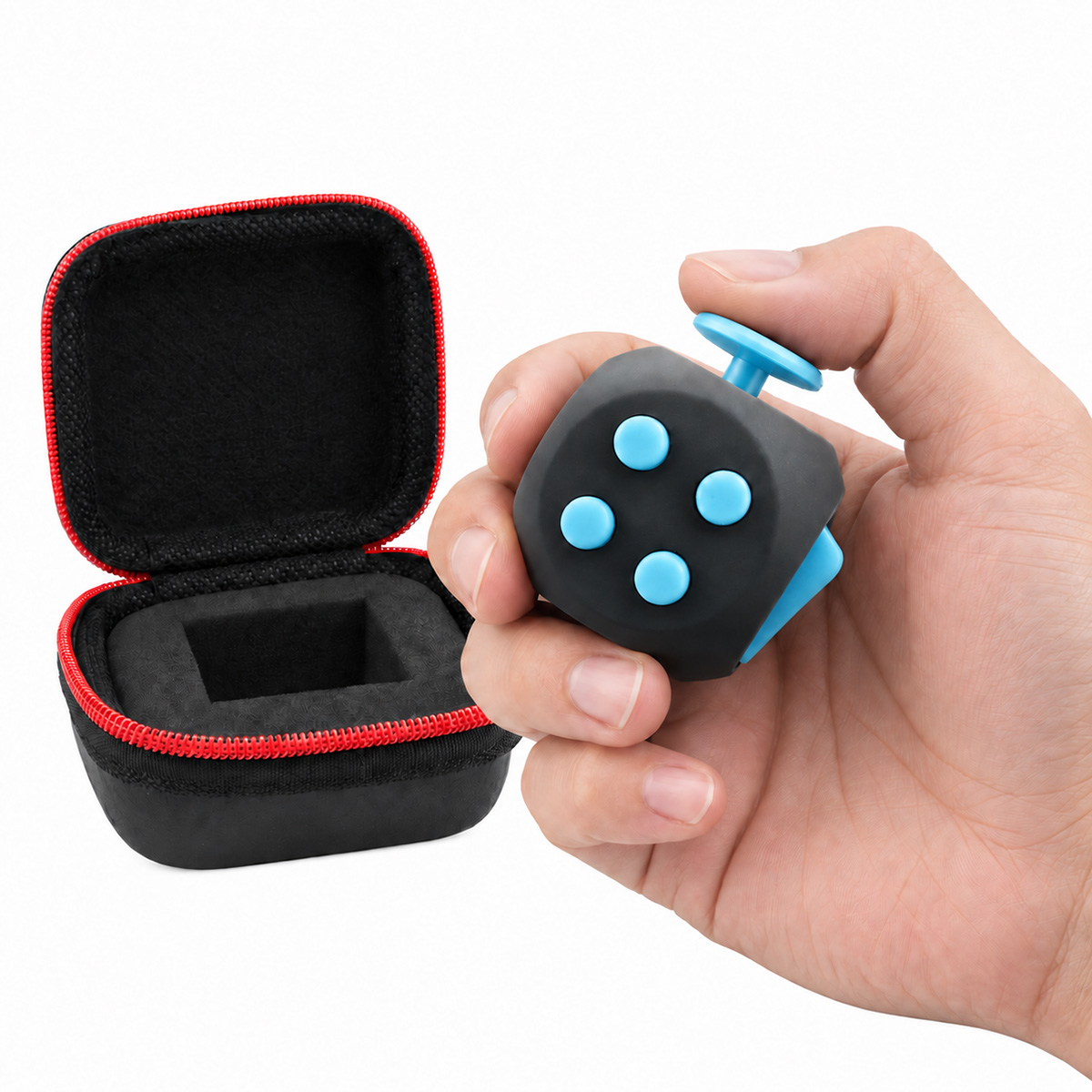 Kostka antystresowa sensoryczna Fidget Cube niebieska z etui