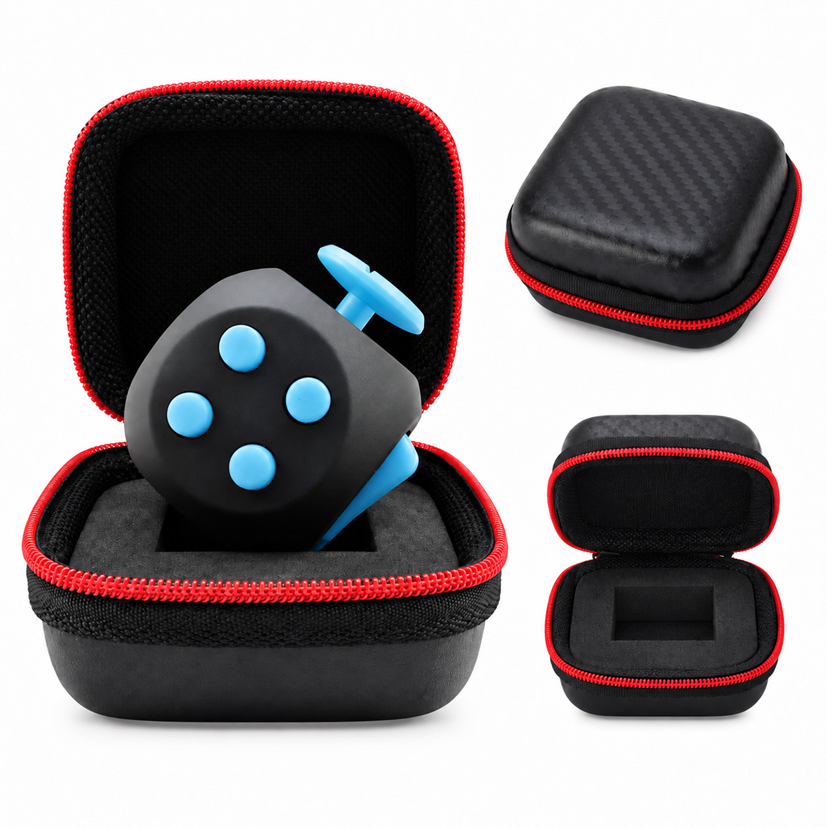 Kostka antystresowa sensoryczna Fidget Cube niebieska z etui ochronnym zestaw