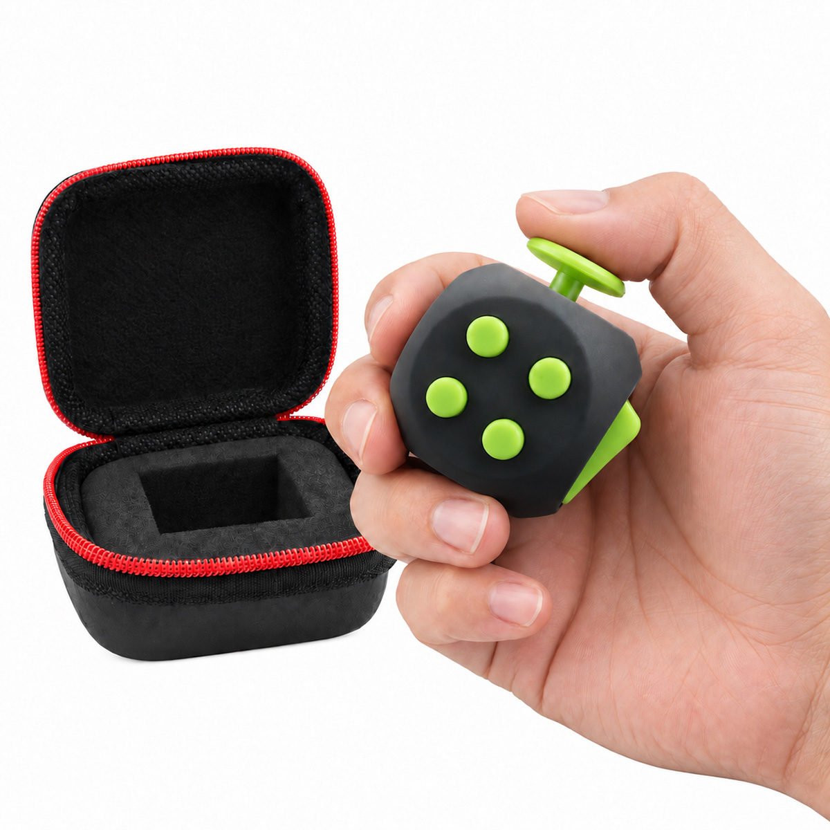 Kostka antystresowa sensoryczna Fidget Cube zielona z etui