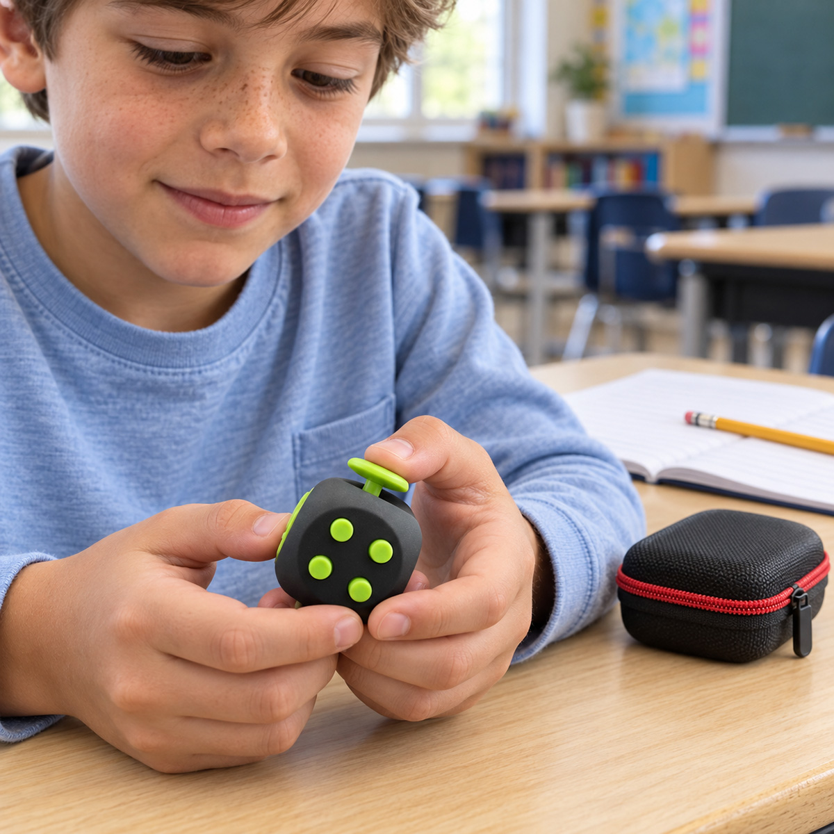 Zielona kostka antystresowa dla dzieci i dorosłych fidget sensoryczny