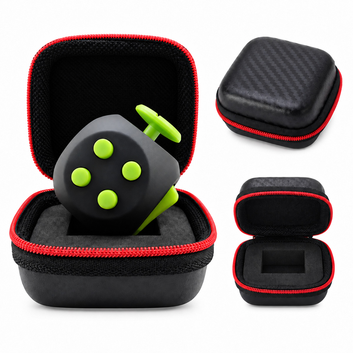 Zielona kostka antystresowa sensoryczna Fidget Cube z etui ochronnym