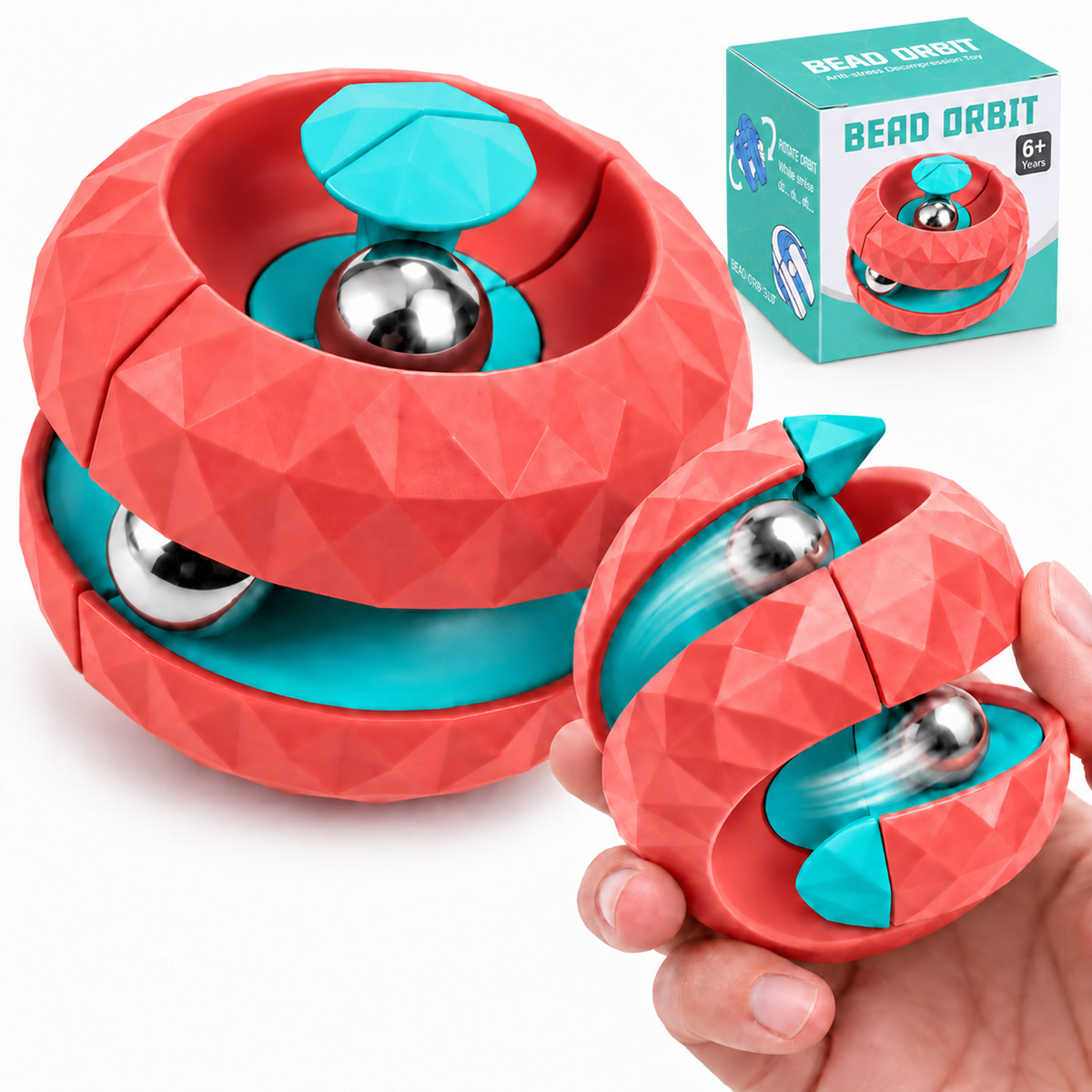 Antystresowa Kula Śmiguła Fidget 2w1 różowo zielona z kulkami stalowymi
